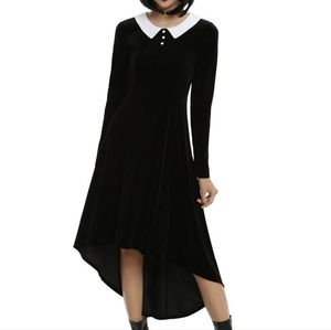 Hi-Low Long Sleeve Black Velvet Goth Dress